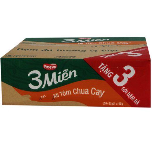 Thùng 30 gói mì 3 Miền Tôm Chua Cay 65g