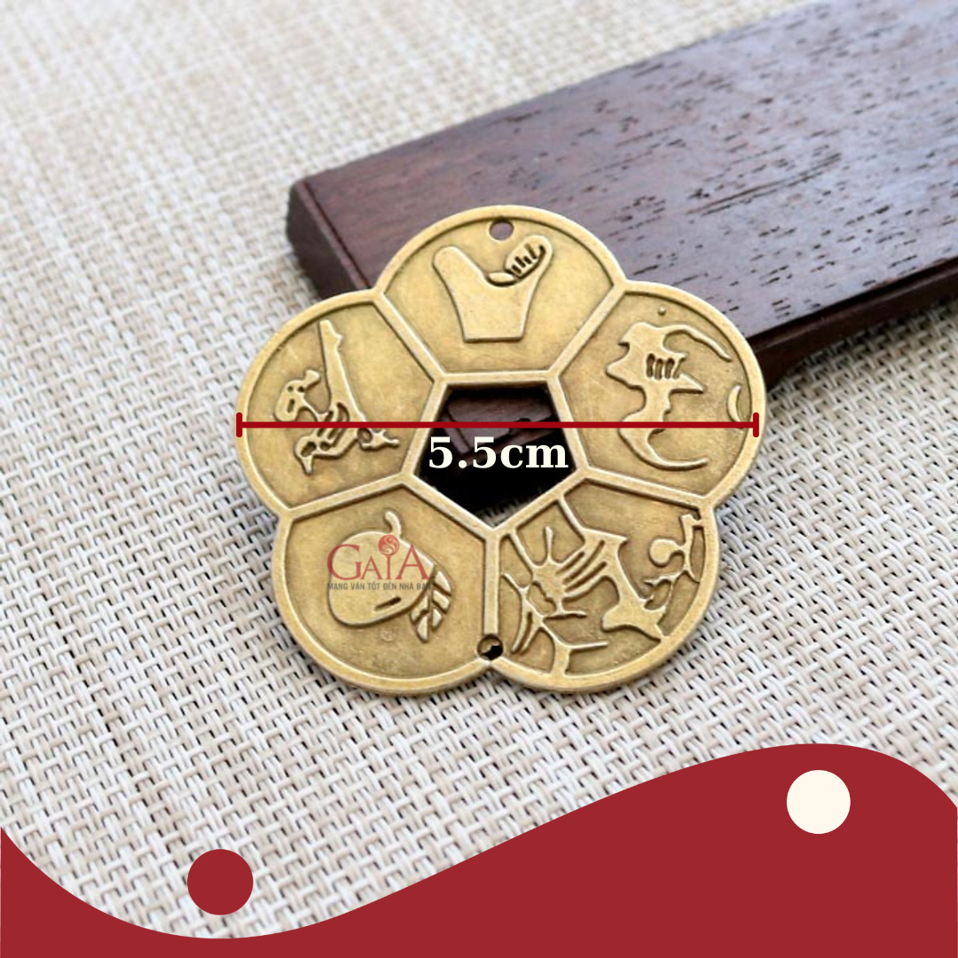 Tiền Xu Hoa Mai 5 Cánh Liền (2 Mặt) mạ vàng