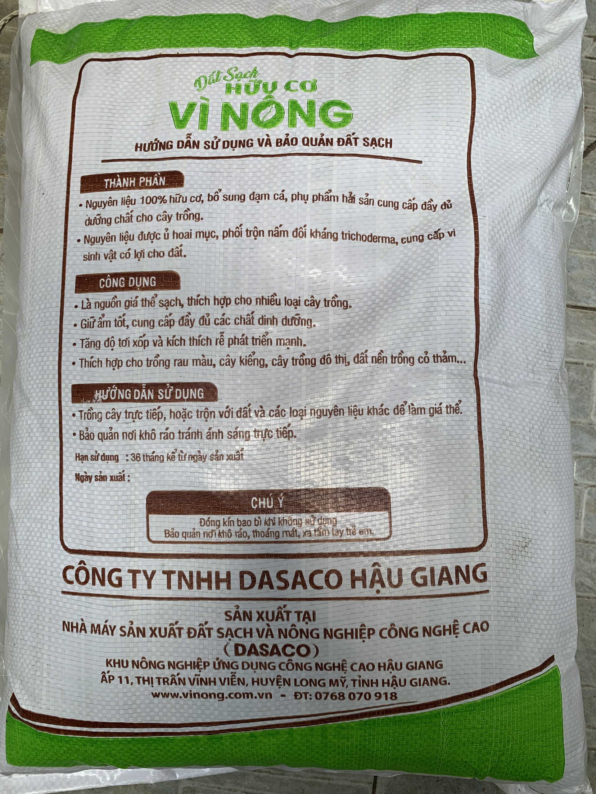 Đất trồng cây Vì Nông bao 20dm, thành phần hữu cơ bổ sung đạm cá, bổ sung nấm Trichoderma, đất sạch trồng cây