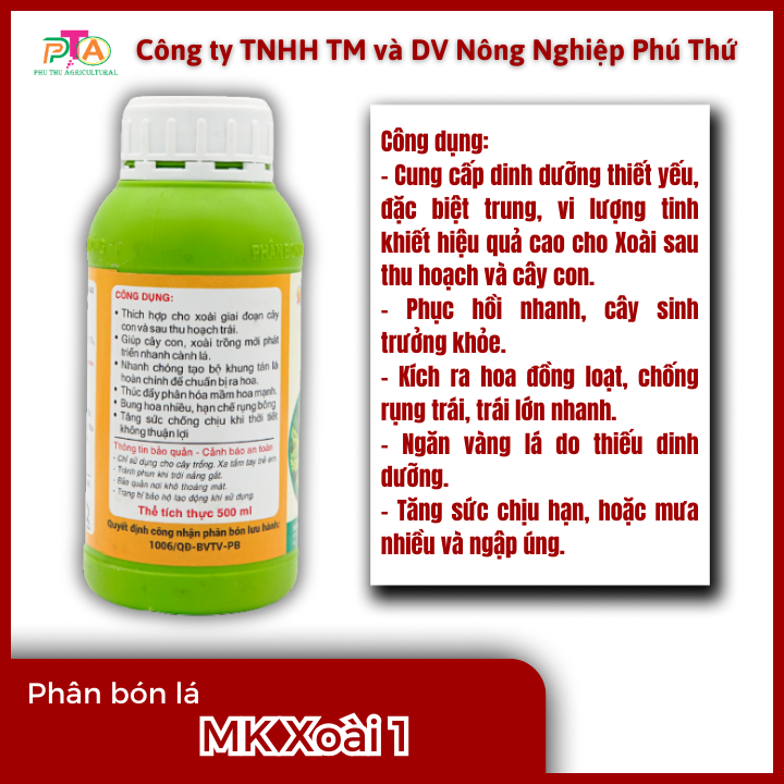 Phân Bón Lá Đầu Trâu MK Xoài 1 (10-3-2) chai 500ml