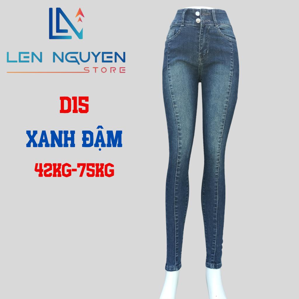 D15_Quần jean nữ, dài, lưng cao, quần bò nữ dáng ôm, quần rin nữ có big size, cho 42kg đến 75kg,LEN NGUYEN STORE - Xanh Đậm