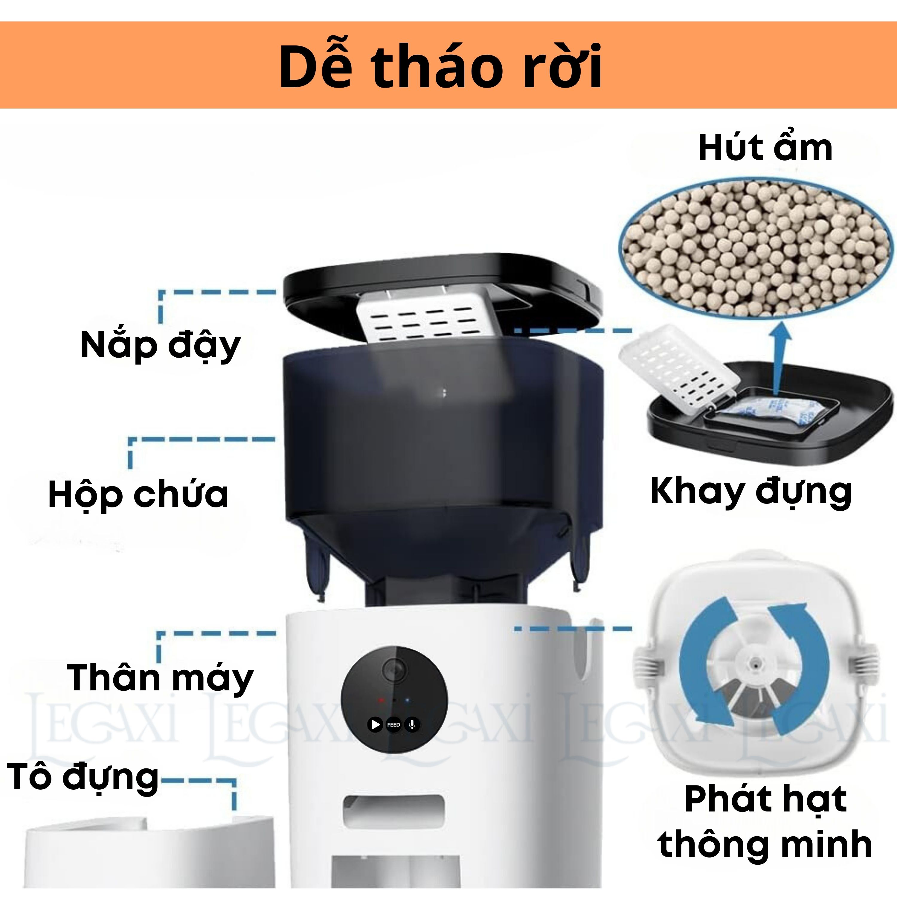 Máy Cho Ăn Tự Động Chó Mèo Pet Thú Cưng Dung Tích 6 Lít Camera Kết Nối Bluetooth App Ghi Âm Dudupet Cat Dog Legaxi