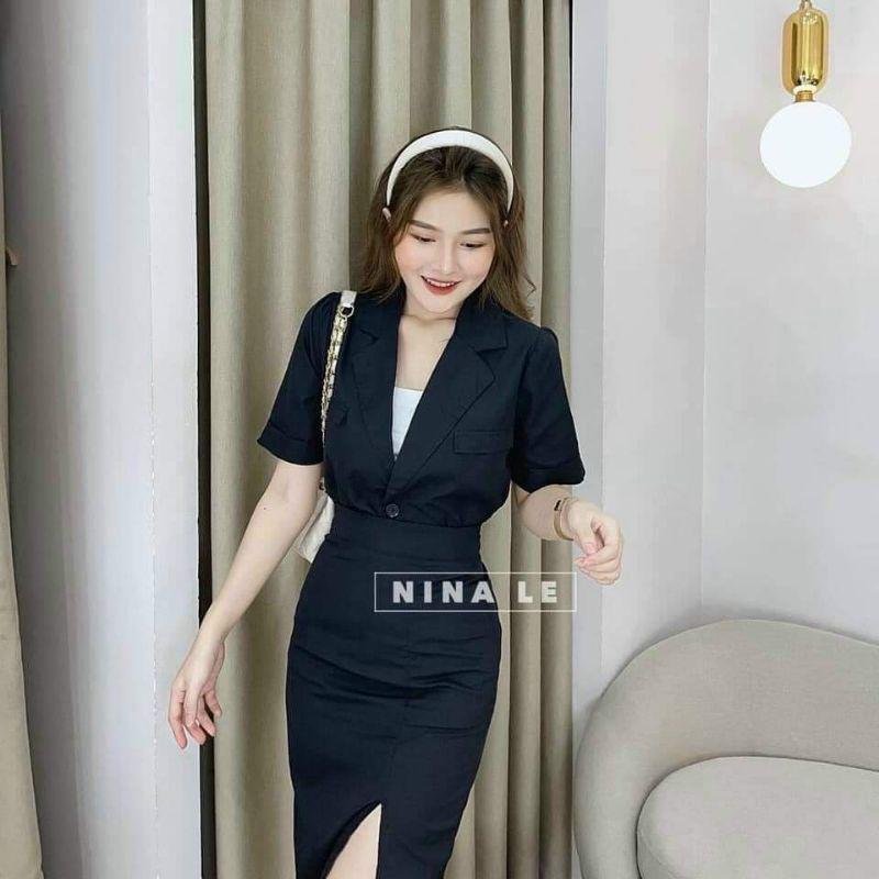 BIGSIZE Set vest 3 món chân váy xẻ đùi