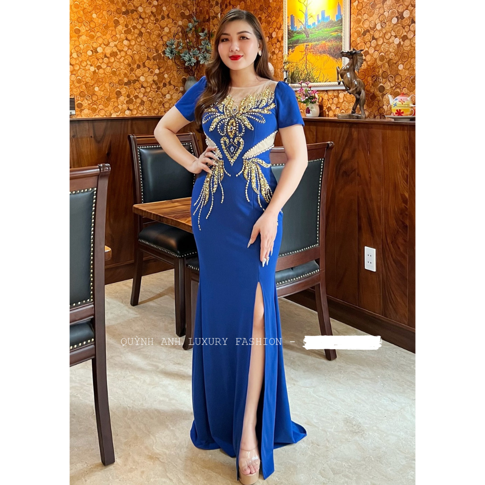 Đầm Dạ Hội Đuôi Cá Xẻ Tà Đính Đá Rosa Dress
