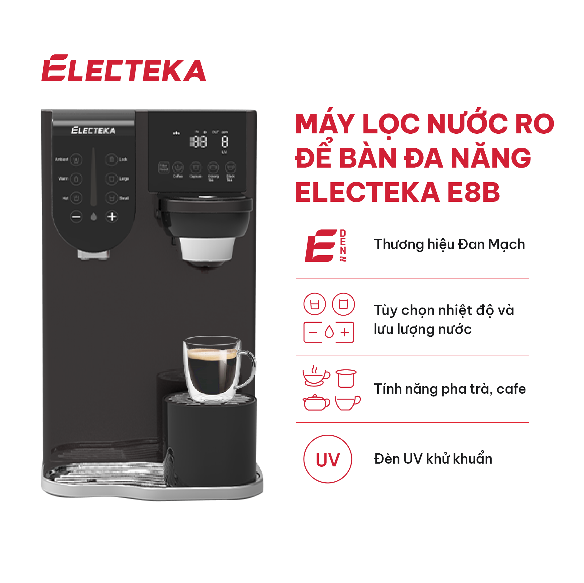 Máy lọc nước RO để bàn đa năng Electeka E8B - Hàng chính hãng