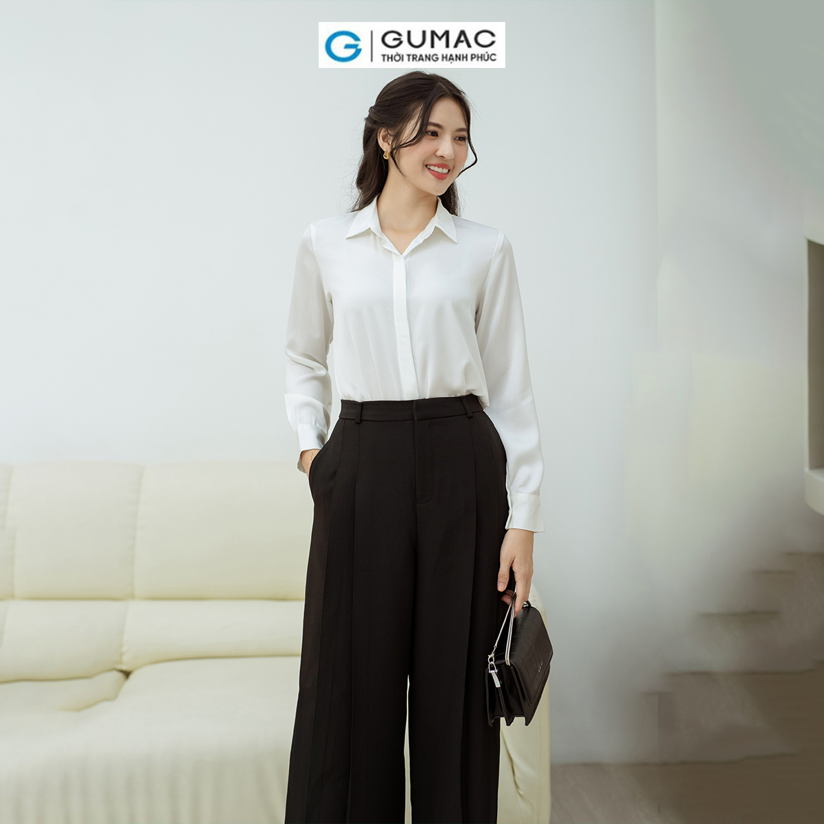 Quần tây nữ ống rộng lưng rời chiết ly GUMAC QD08054