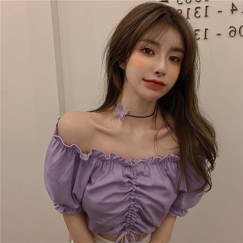 Áo trễ vai croptop rút ngực ulzzang phong cách Hàn Quốc  Áo hở vai rúm ngực ulzzang C48 - Maoshop