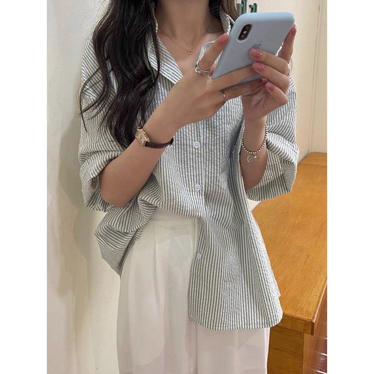Áo Sơ Mi Kẻ Xốp Tay Lỡ Dáng Thụng Trùm Mông 5 Màu