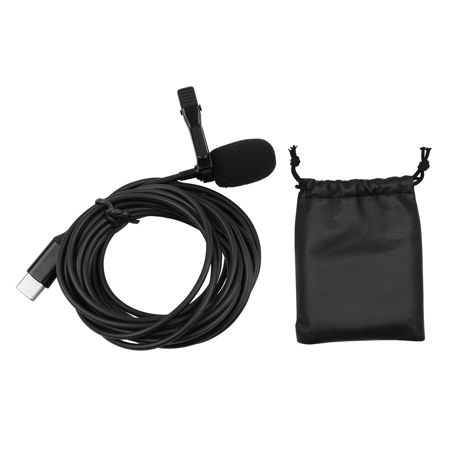 Bộ ngưng tụ đa hướng Micrô Lavalier với kính chắn gió bằng bọt Cáp 3m Tương thích với Máy tính bảng điện thoại thông minh Type-C