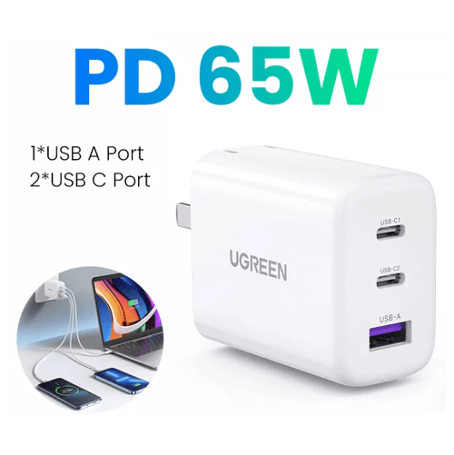 Củ sạc nhanh 2 cổng USB-C + 1 cổng USB-A 65W Ugreen 90495 - Hàng chính hãng