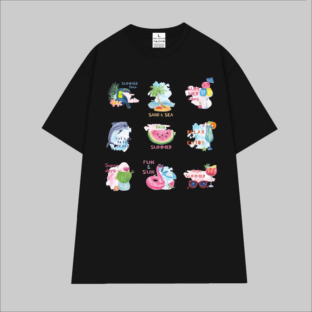 Cao cấp - Áo thun unisex Summer time chim Toucan cá voi cá ngựa với các hoạt tiết vui nhộn áo over