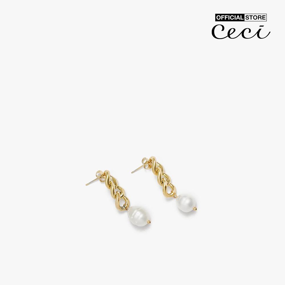 CECI - Khuyên tai nữ mắc xích phối ngọc trai sang trọng CC1-02000133