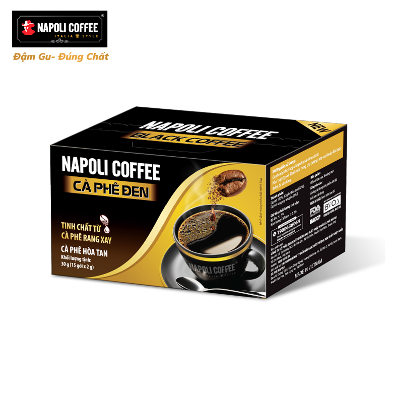 Cà phê đen hòa tan không đường Napoli Coffee (15 gói x 2g) - Cafe Arabica rang xay hạt sạch chua thanh hậu ngọt