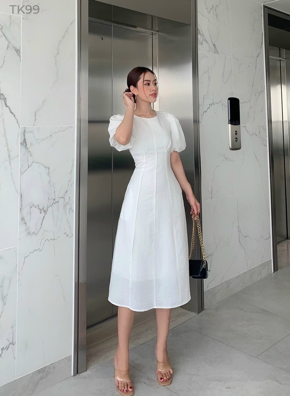 Đầm nữ tay phồng maxi tiểu thư - váy nữ thời trang
