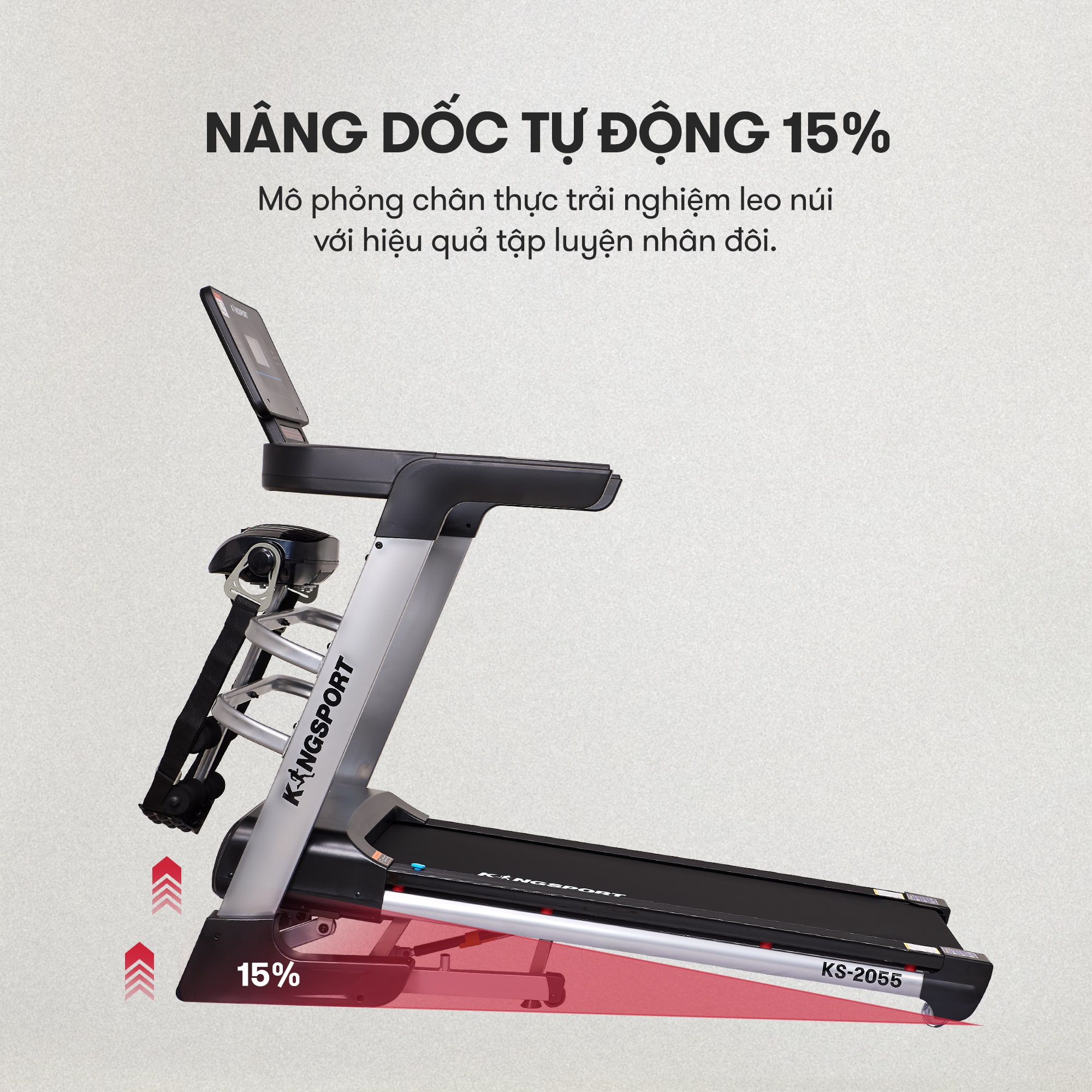 Miễn phí lắp đặt] Máy chạy bộ KINGSPORT KS-2055 đa năng khung sườn Kingtech Titan 2.0 mạnh mẽ,12 chương trình luyện tập đa dạng