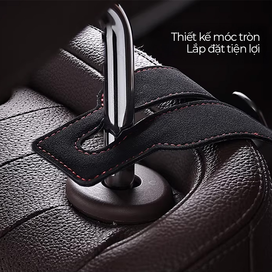 Móc Treo Kép Đa Năng Trên Ô Tô CIND BO-N021 Bằng Kim Loại Bọc Da Lộn Màu Đen Sang Trọng Cho Nội Thất Xe - Nhập Khẩu Chính Hãng