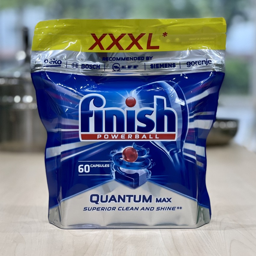 COMBO FINISH: Viên rửa bát Quantum max 60 viên + Muối 1,2kg