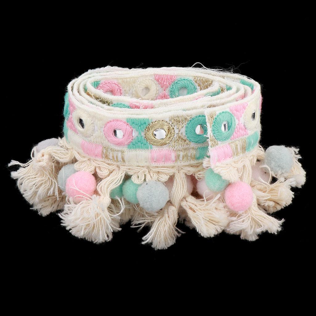 3 Thước Phong Cách Dân Tộc Bóng Viền Ren Dệt Hoa Ruy Băng Pompom Bóng Viền