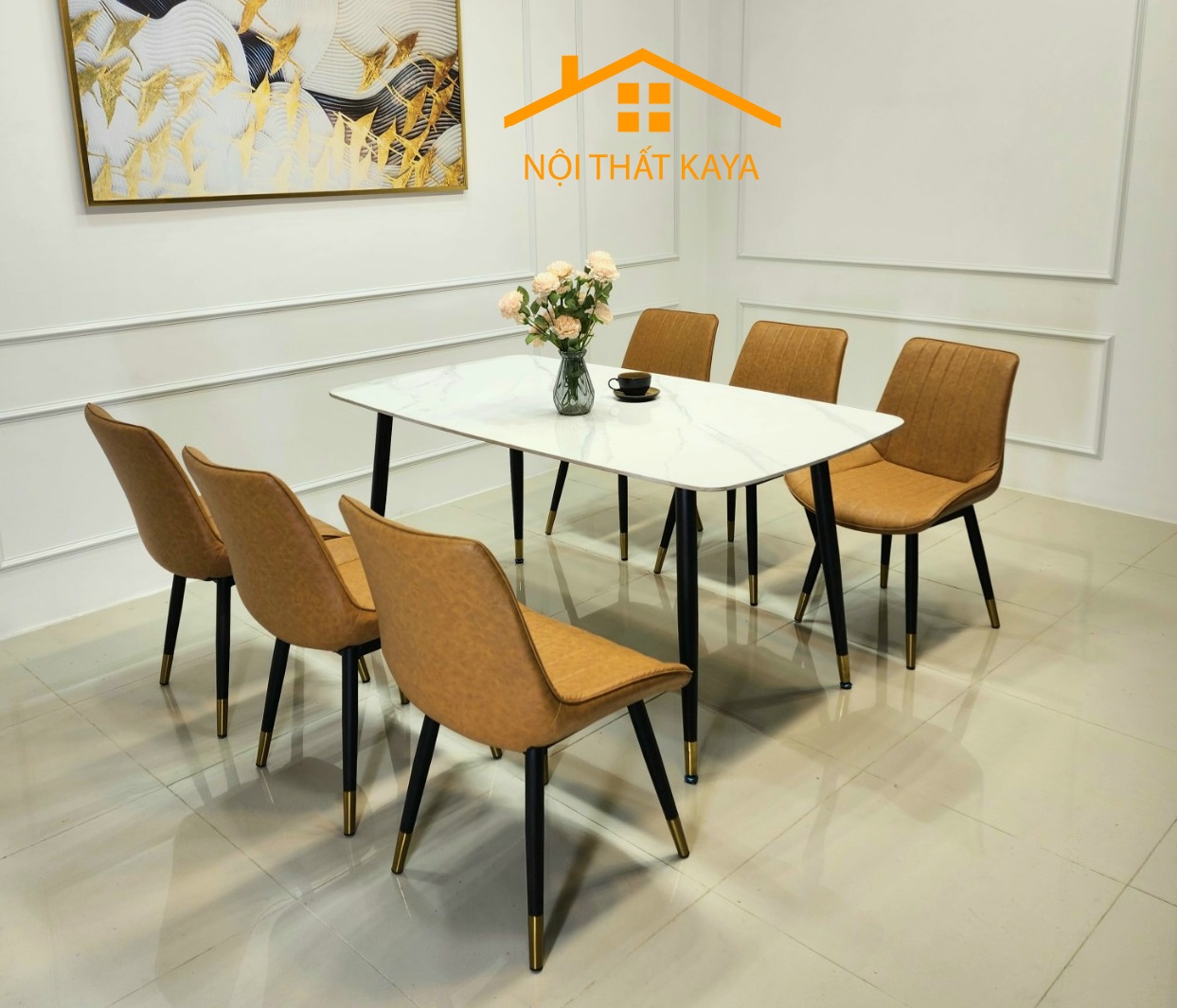 Bộ Bàn Mặt Đá Ceramic 6 Ghế Nhập Khẩu Chân Neva 1m6 – KY-GH10