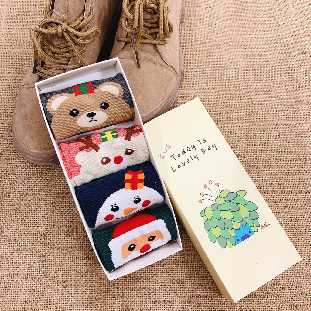 Vớ Ngắn Noel 4 Đôi Vớ Cotton Cổ Ngắn In Họa Tiết Noel Hoạt Hình Vui Nhộn Tất Nữ Phong Cách Nhật Hàn Giáng Sinh Ulzzang