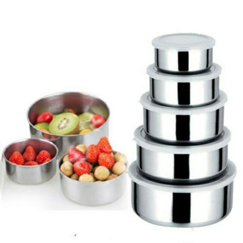 Bộ 5 thố inox có nắp - 5 bát inox đựng thực phẩm