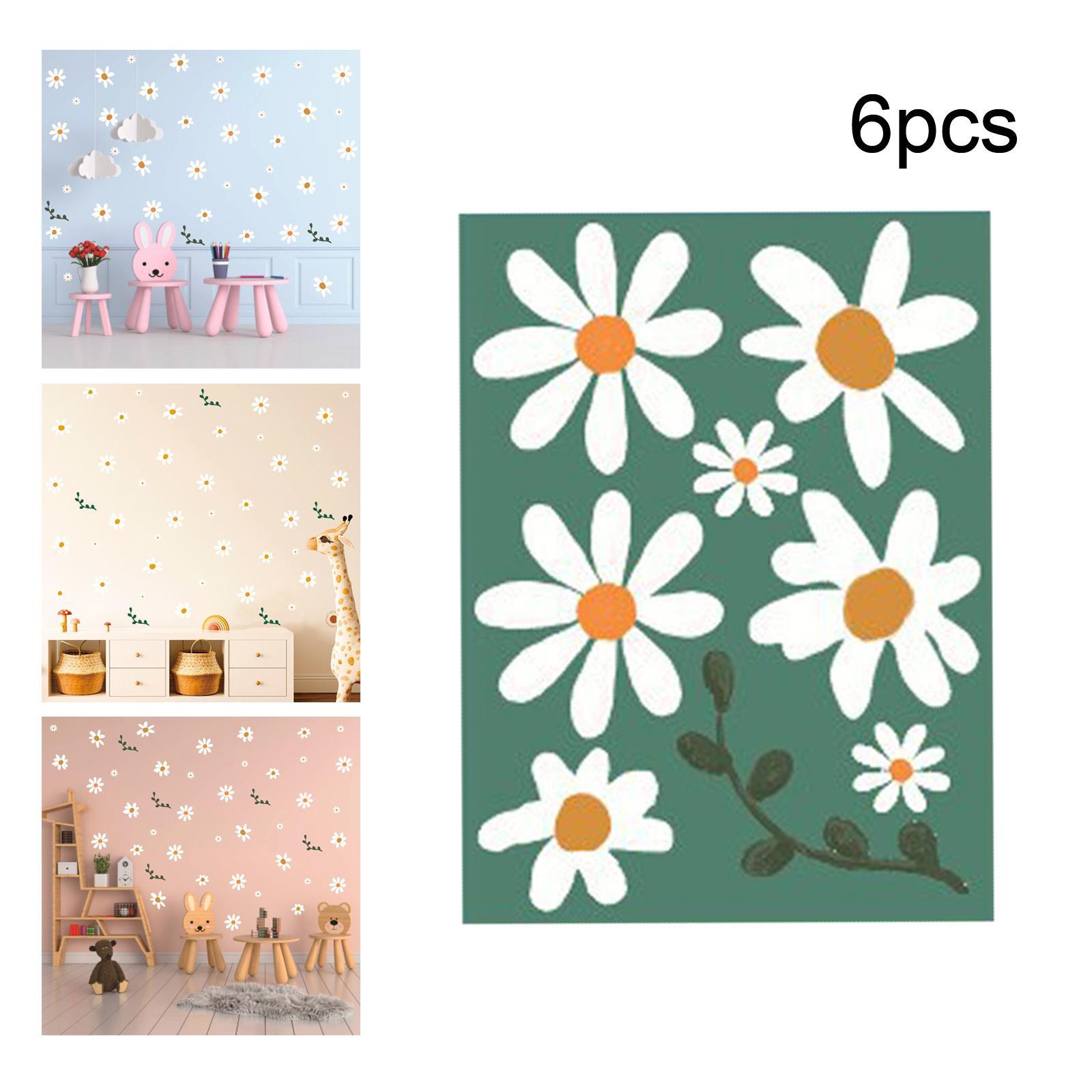 6x Daisy Flowers Wall Decals Creative  Stickers for Home Decor