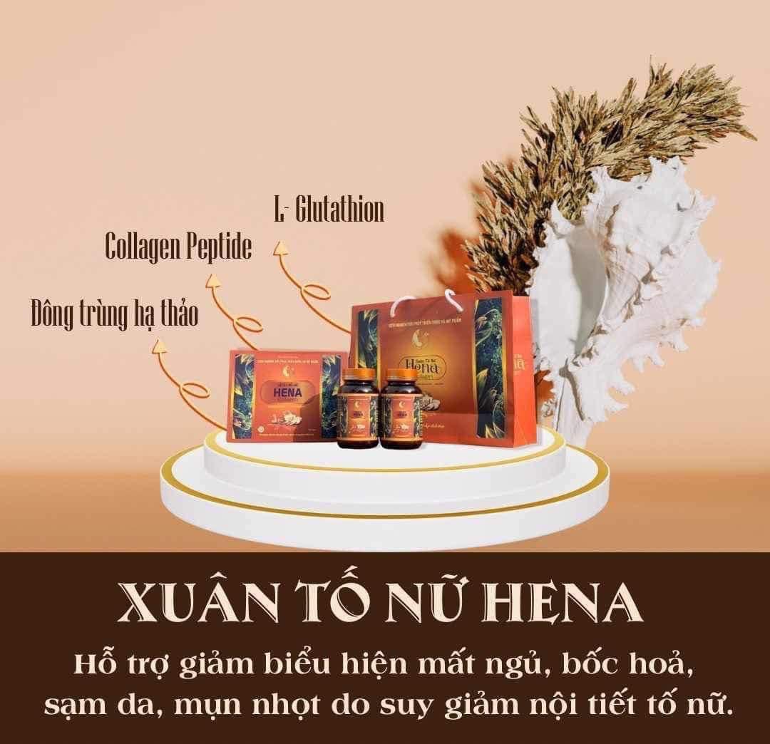 Xuân Tố Nữ HeNa Collagen. Hộp 2 Lọ 60 Viên. Cải Thiện Nội Tiết Tố, Bốc Hỏa Trắng Da Và Giảm Nám Tàn Nhang.