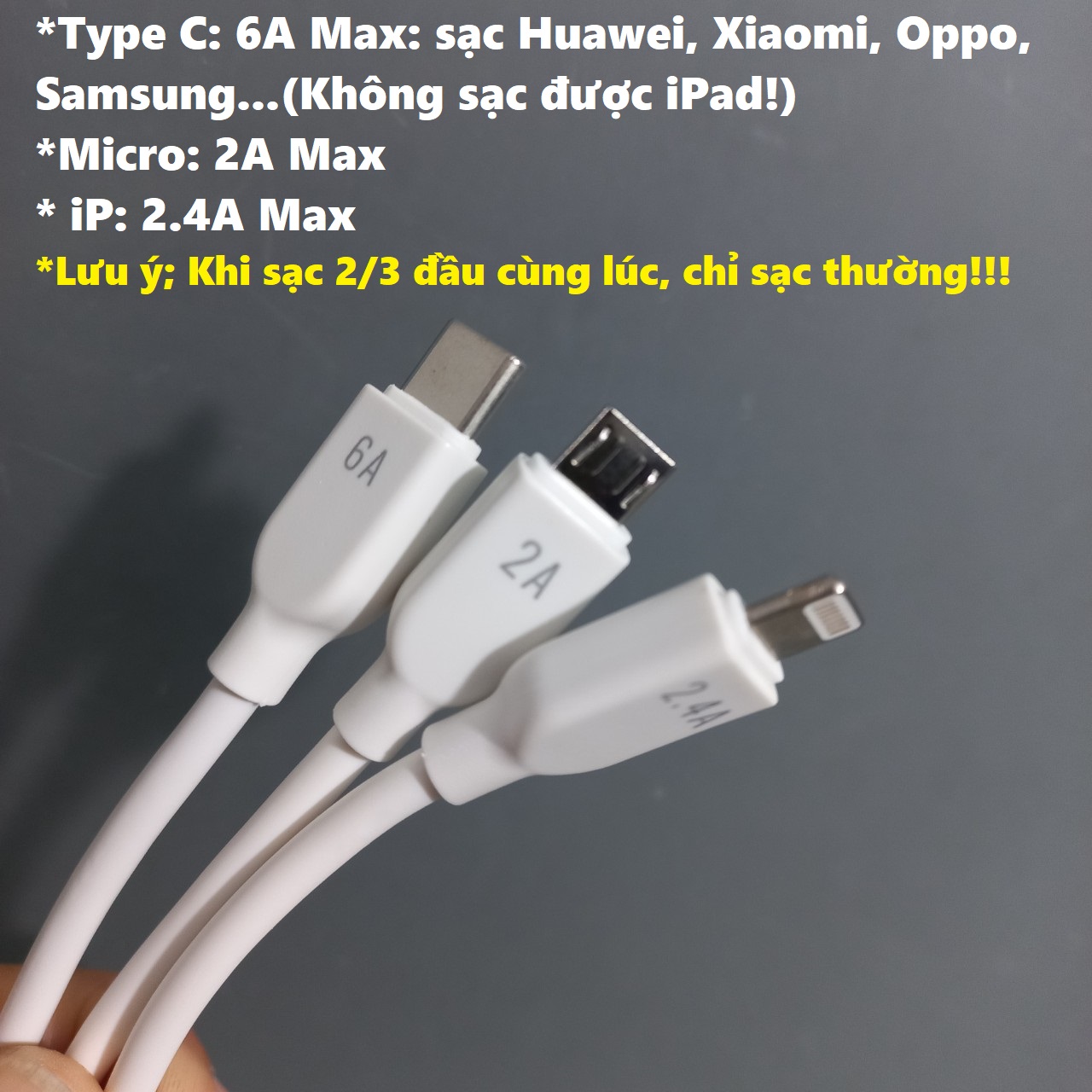 Cáp sạc nhanh 3 đầu Usb to M+C+iP dòng sạc 6A Pisen AP17 1.2 mét _ hàng chính hãng