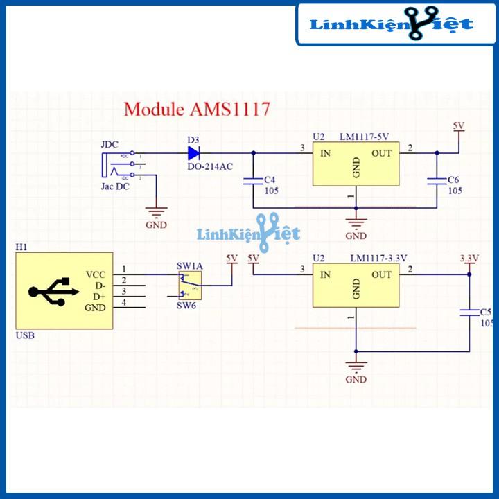 Combo module nguồn Ams1117 3V3-5V và Board Test MB-102