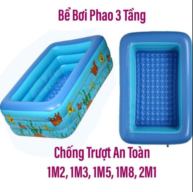 Bể bơi 1m8 họa tiết 3 tầng, phao bơi cho bé
