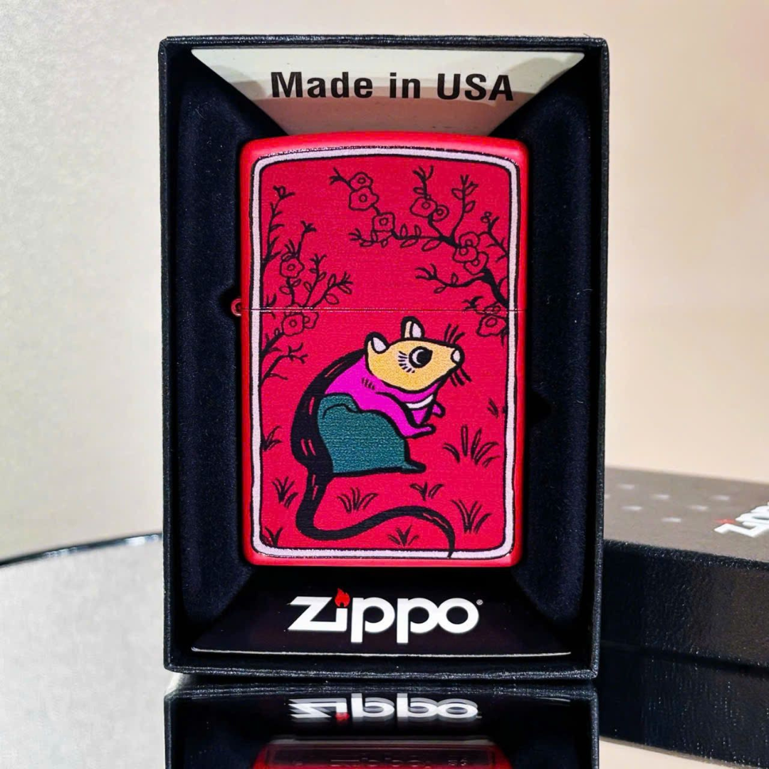 Bật lửa Zippo Year of the Rat - Phiên Bản 12 Con Giáp (Tuổi Tý) Thiết Kế Việt Nam, Sơn Tĩnh Điện Đỏ May Mắn Chính Hãng