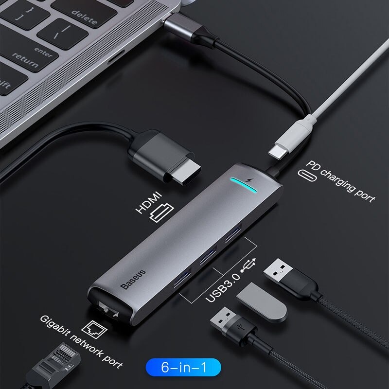 Hub chuyển Type C to USB 3.0 và HDMI Baseus Enjoy Series - Hàng chính hãng