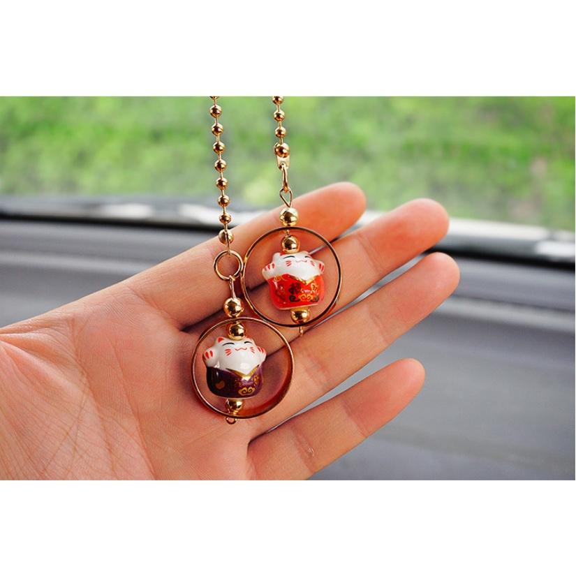 Treo gương chiếu hậu ô tô hình mèo thần tài nhí trang trí xe hơi - Hoàng Đông Shop