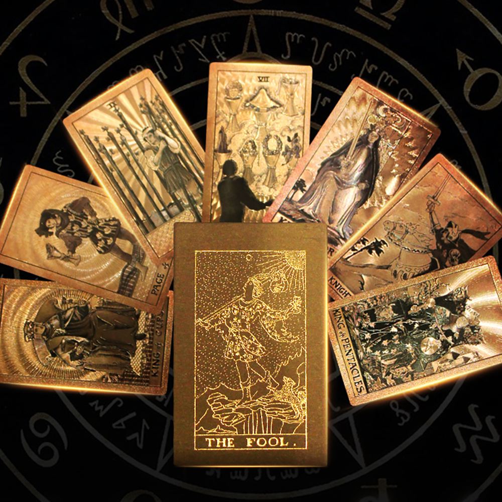 Bộ Bài Tarot Gold Foil Cao Cấp Waite Brown Chất Liệu PVC Chống Nước The Fool Hộp Cứng