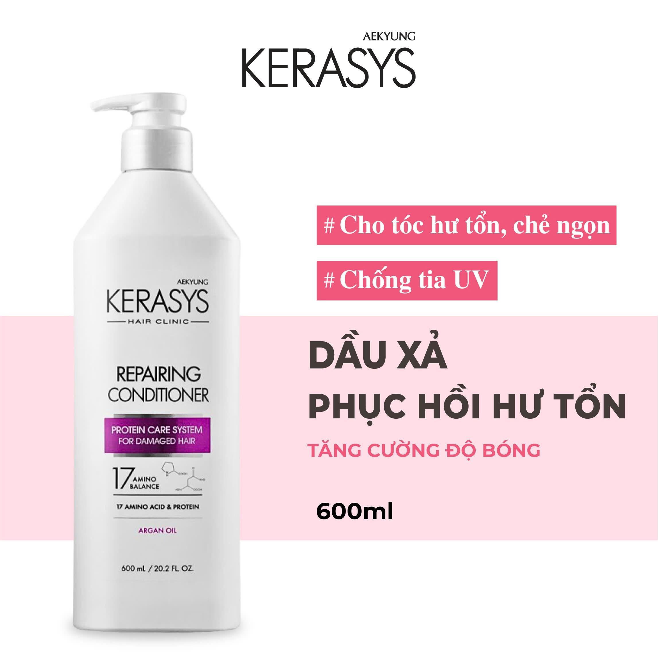 Dầu xả cao cấp Hàn Quốc Kerasys Repairing - Trắng Hồng (Phục hồi độ bóng - Tăng cường chống tia UV cho tóc hư tổn, chẻ ngọn) 600ml