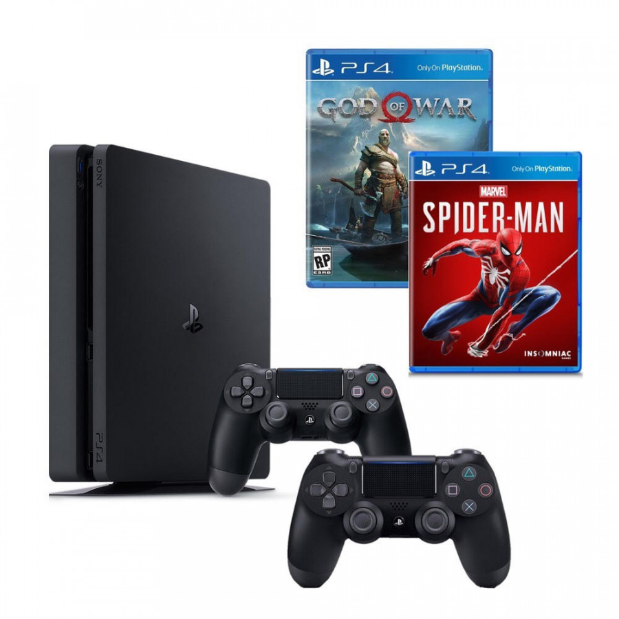 Bộ playstation 4 slim ( 500gb) tặng kèm 2 đĩa game spider-man và godofwar 4 + 1 tay cầm thêm - chính hãng