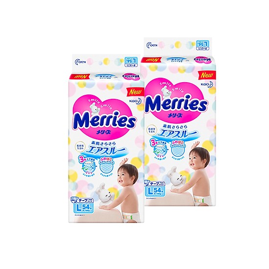 Combo 2 bịch Bỉm/Tã dán Merries siêu đại L54 miếng