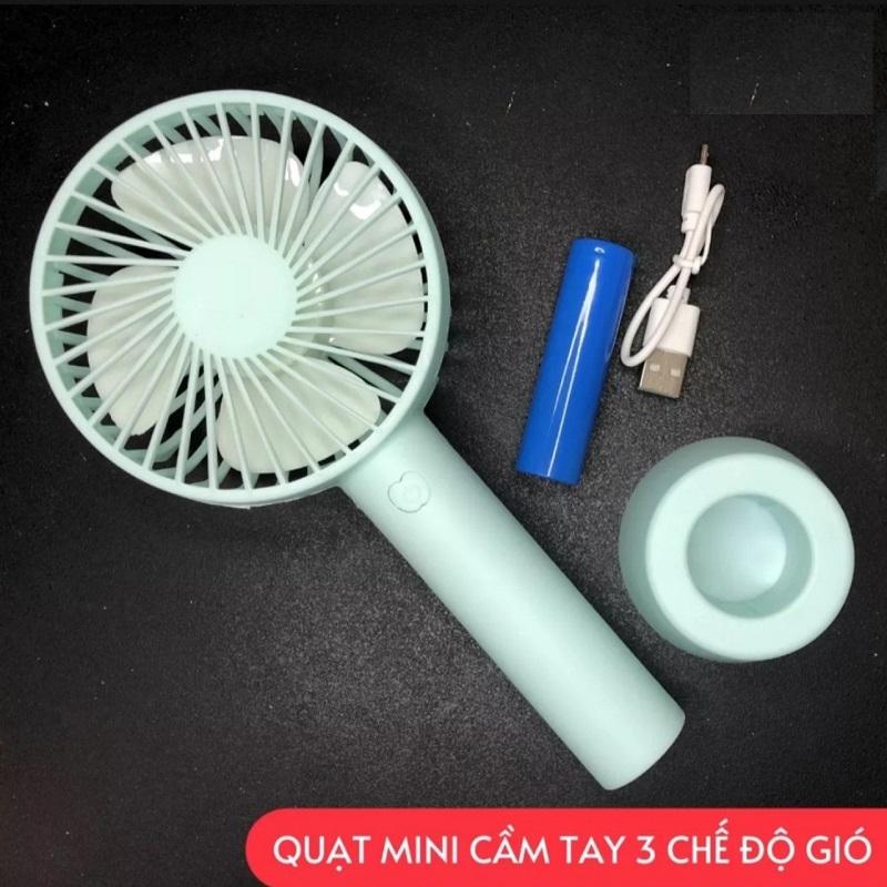 Quạt Mini Cầm Tay Tích Điện 3 Chế Độ Gió Có Chân Đế Quạt Sạc Tích Điện USB Mini -Kèm Dây Sạc, Pin, Đế