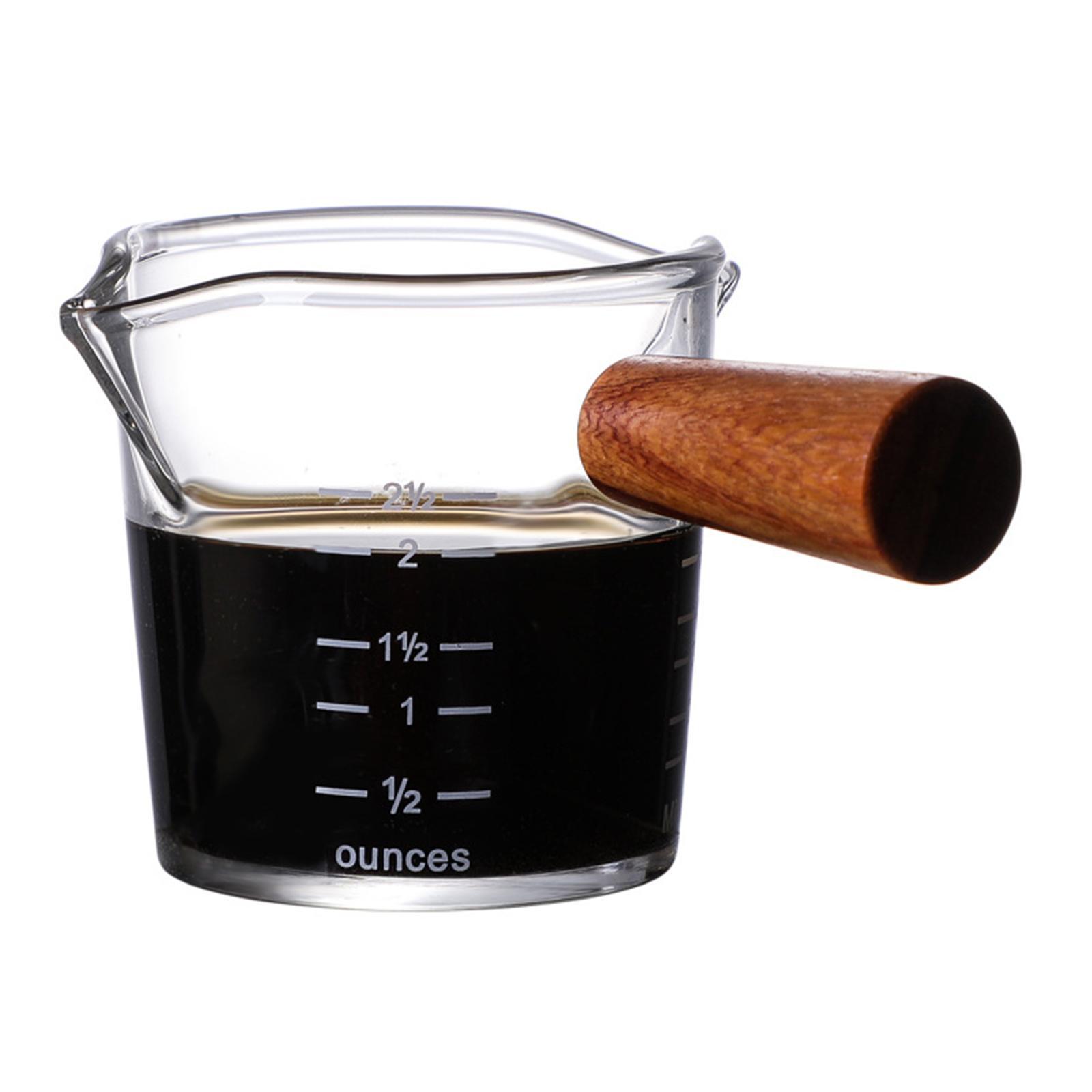 2x Clear Double Measuring Cup with Wooden Handle for Barista Sauce Milk