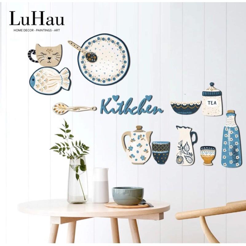 Tranh gỗ decor dán tường Luhau Kitchen trang trí phòng ăn, phòng bếp, bàn ăn hiện đại; tranh treo tường nhà hàng, cafe