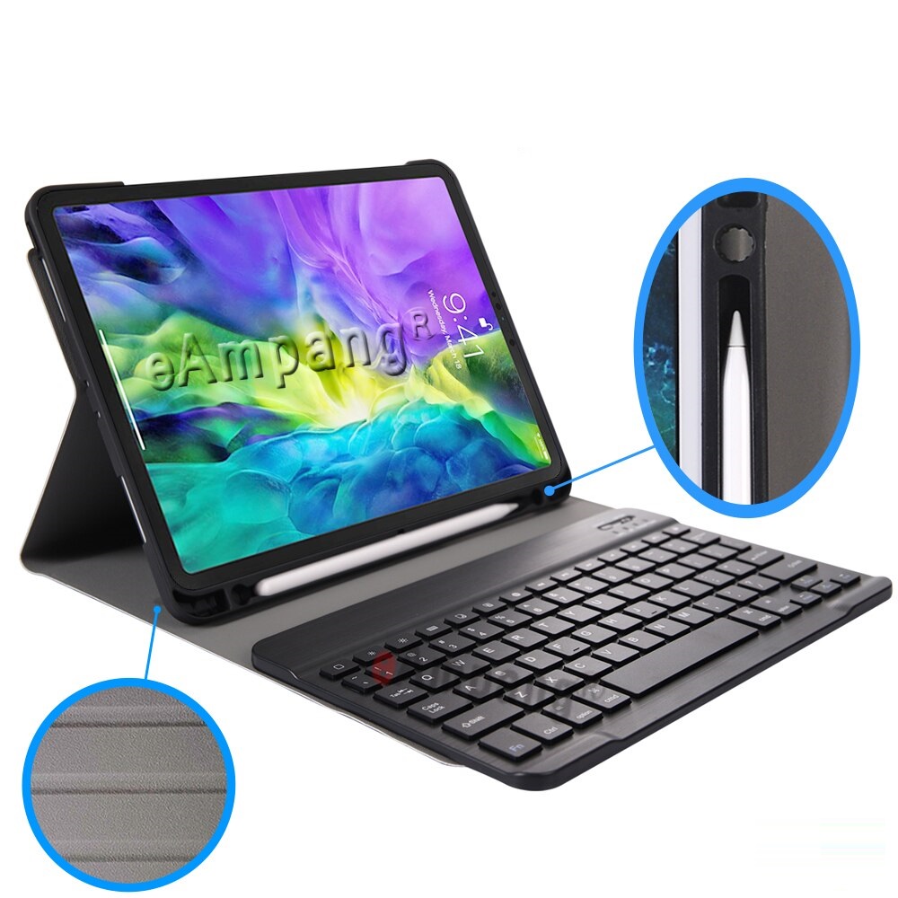 Bao da kèm bàn phím Bluetooth dành cho iPad Air 2 Smart Keyboard có khay chứa bút, lưng silicon chống va đập- Hàng Nhập khẩu