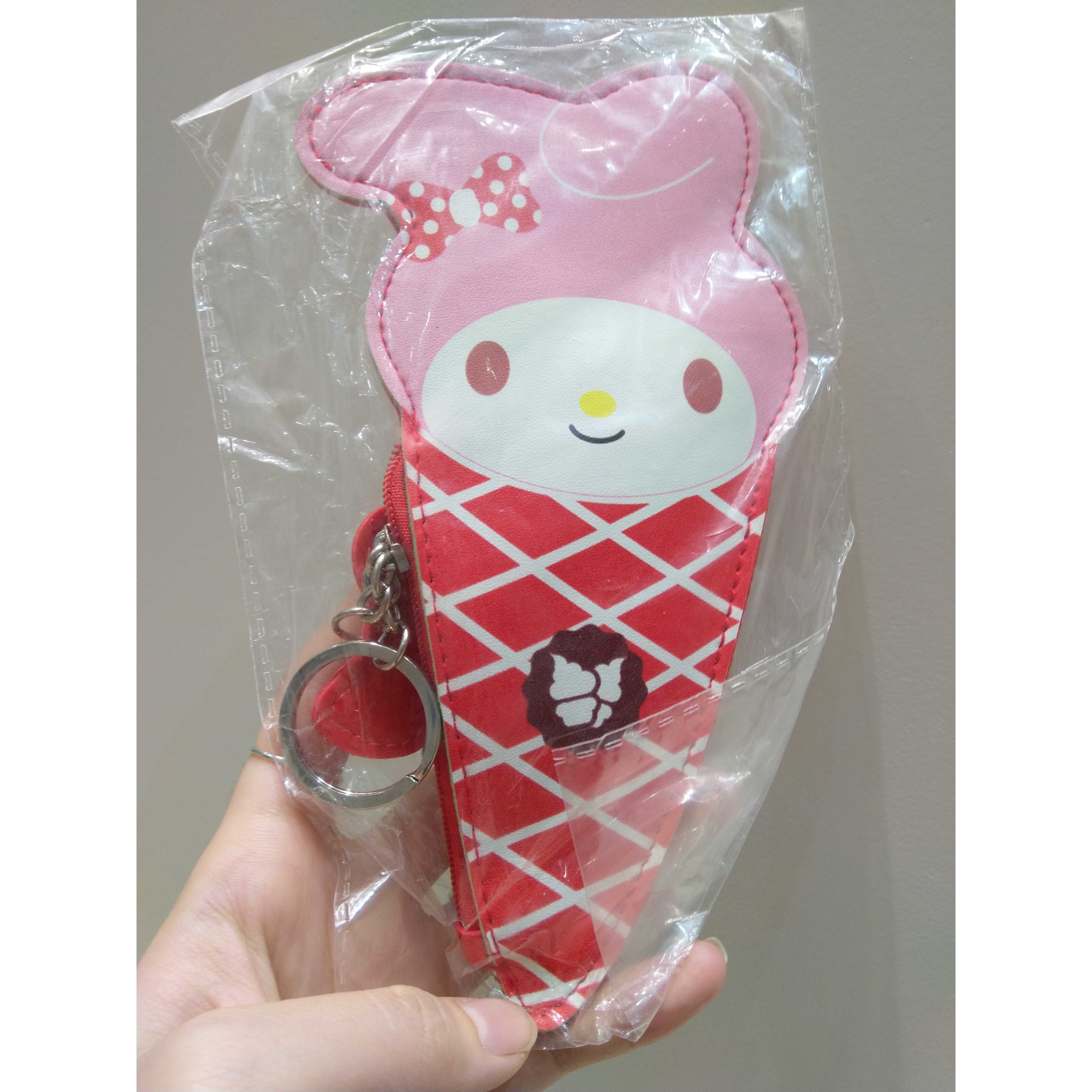Móc khóa ví da PU cartoon cute - Melody kem ốc quế đỏ