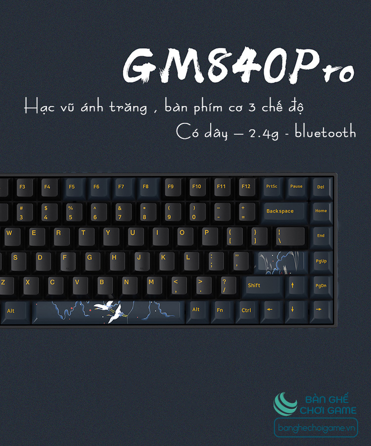 Bàn phím cơ không dây Newmen GM840 Pro Hạc Trăng Mây (Hạc Vũ Ánh Trăng)/ Gateron G-Pro/ Hot Swap - Hàng chính hãng