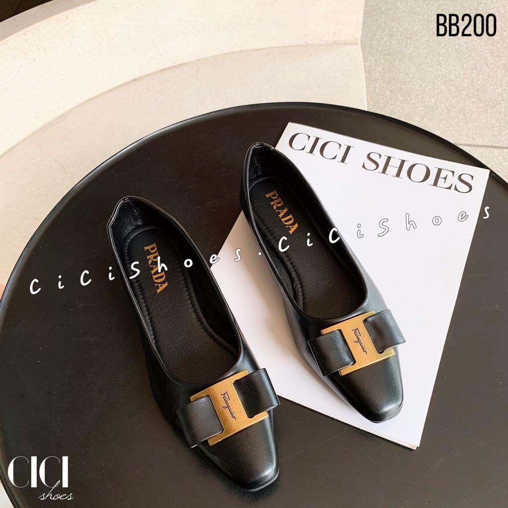 Giày búp bê nữ CiCi Shoes, giầy da lì mũi vuông khoá - BB200