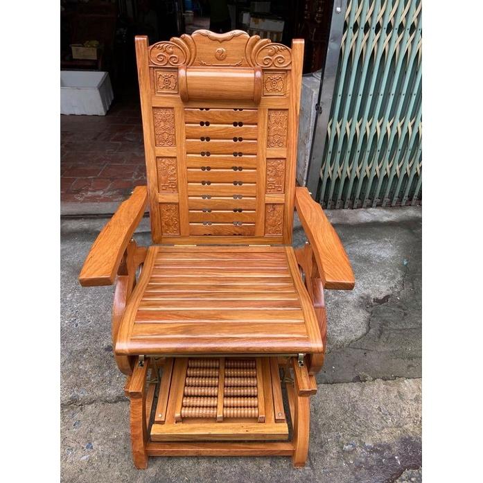 Ghế thư gián mát xa chân gỗ gõ đỏ