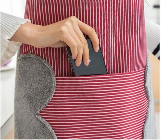 Tạp dề kẻ sọc có túi và đệm lau tay
