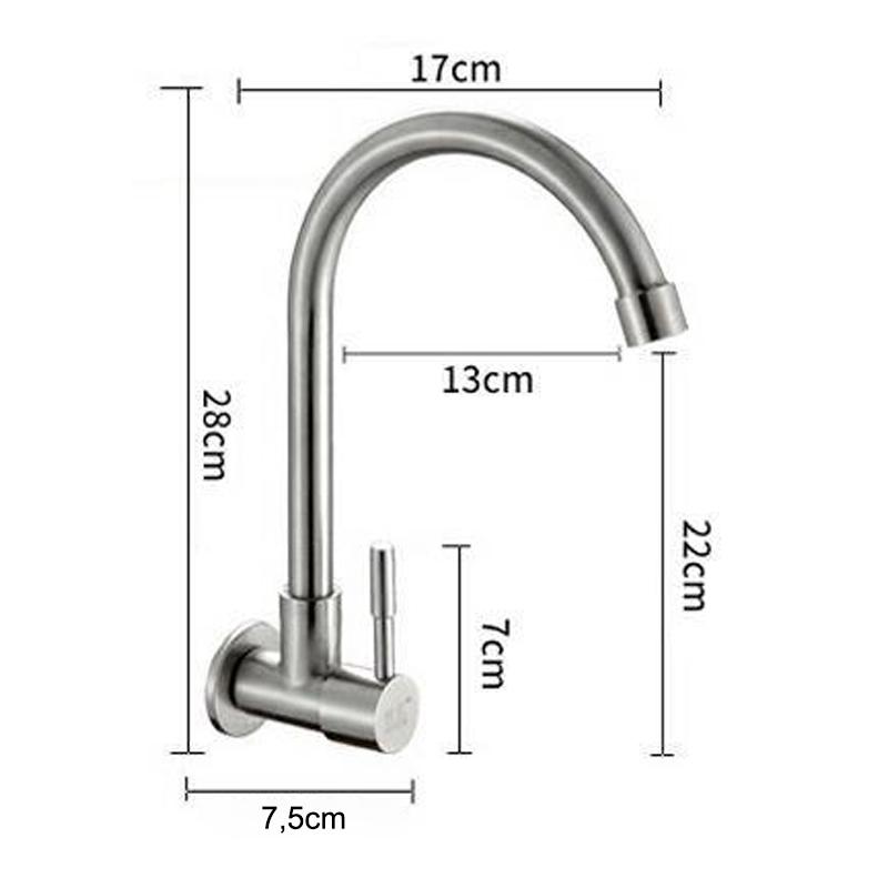 Vòi nước rửa chén bát xoay 360 độ, vòi nước inox 304 gắn tường 1 đường nước lạnh (bảo hành 12 tháng)