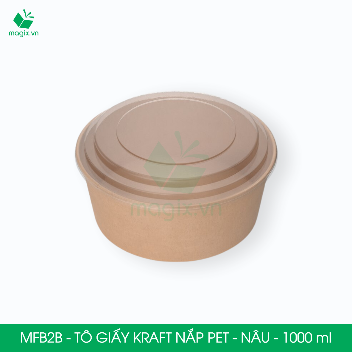 MFB2B - 1000ml - 50 Tô giấy Kraft nâu nắp PET - Bát giấy đựng thực phẩm