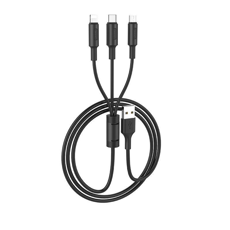 Cáp sạc đa năng 3 cổng sạc (Lightning + Micro USB + Type C) Hoco sạc được cùng lúc nhiều thiết bị, dây cáp bọc dù, chống đứt, chống rối, chống gãy gập dành cho điện IOS và Android dài 100cm, X25 - Hàng chính hãng