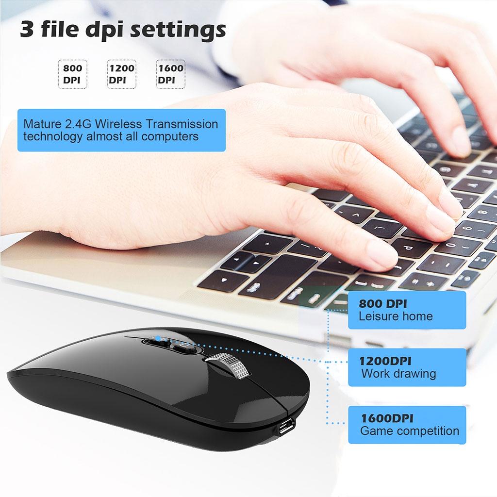 Chuột không dây HXSJ M103 wireless tự sạc pin siêu mỏng không gây tiếng ồn chuyên dùng cho Máy tính, pc, Laptop, Tivi - Hàng Chính Hãng